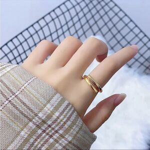 #37 NEW 925 Sterling Silver /Gold Open Bar Adjustable Ring